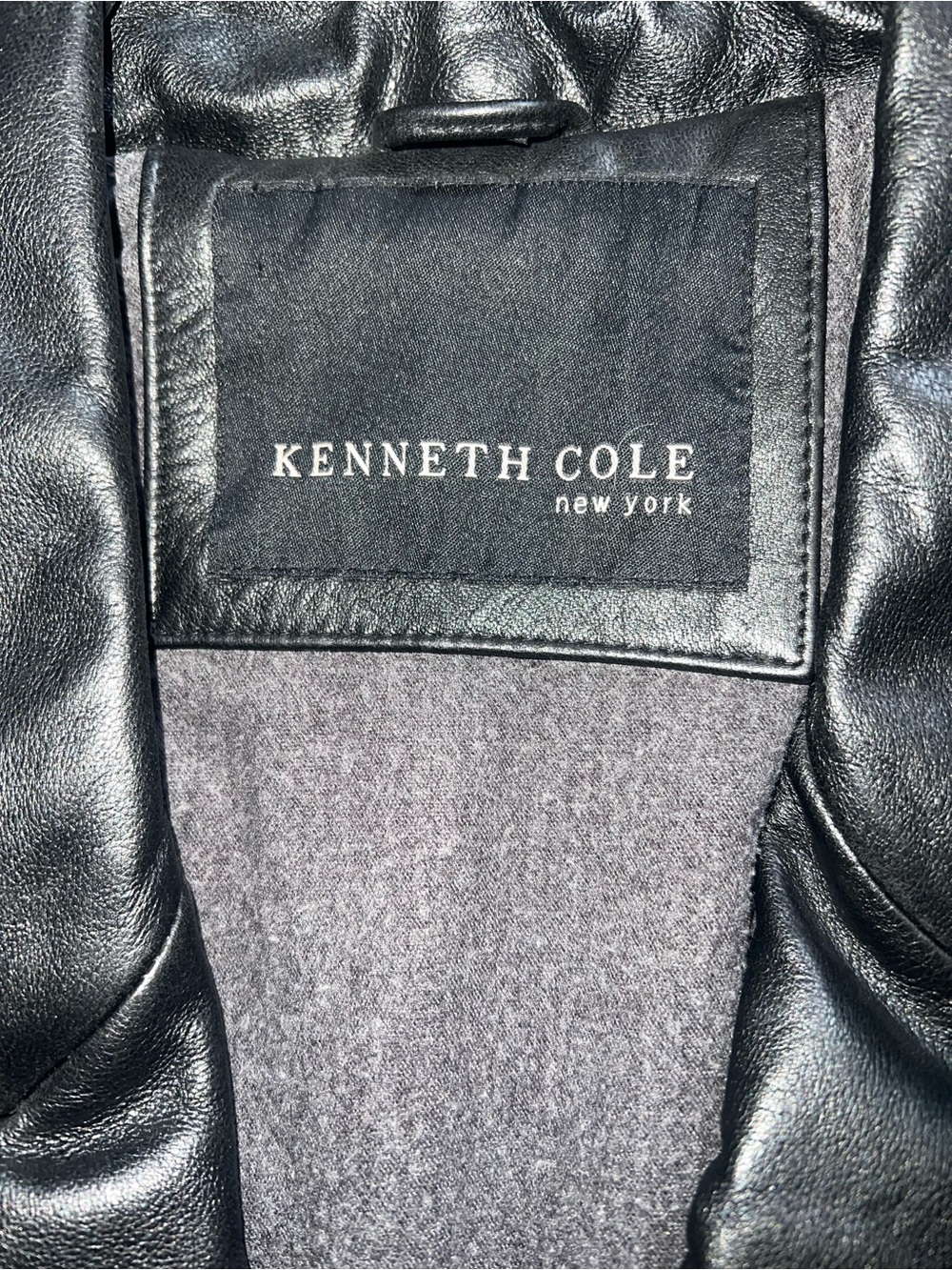 Kenneth Cole Black Double-Breasted Leather Pea Coat - Picture 3 of 4
